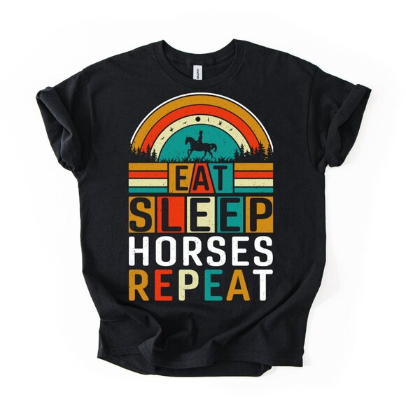 Equestrian Horse Lover Gift T Shirt Women's Funny Retro Rider Black Graphic Tee - Picture 1 of 3